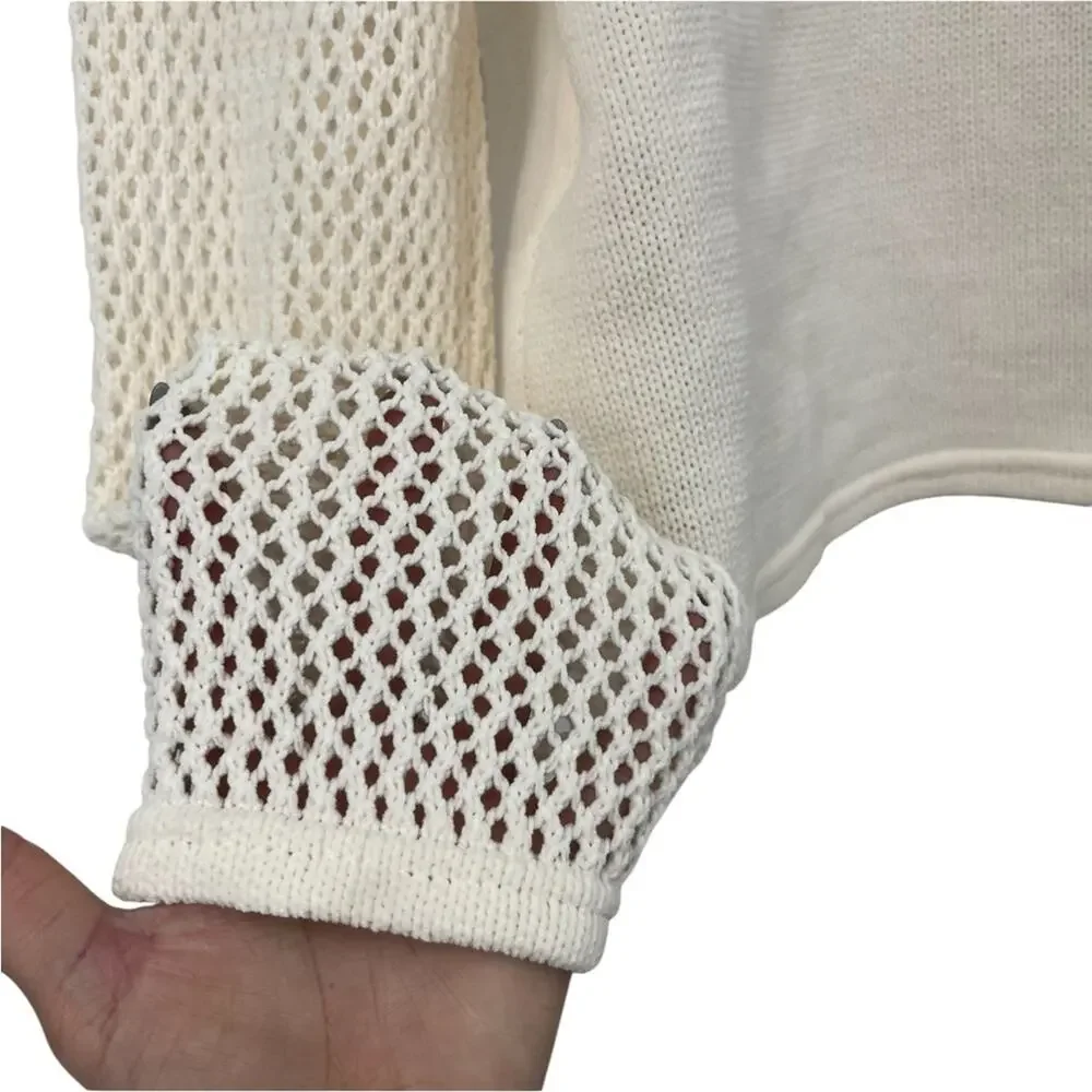 ZARA Cream Open Knit Sweater Large NWT Crochet Mesh Long Sleeve Pullover Top - Picture 5 of 9